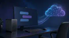 দৃশ্যমান data path দিয়ে cloud service-এ যুক্ত একটি local AI workstation